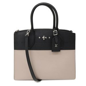 Taurillon City Steamer Diagonal Leather MM Noir Beige 2way Shoulder Bag Handbag